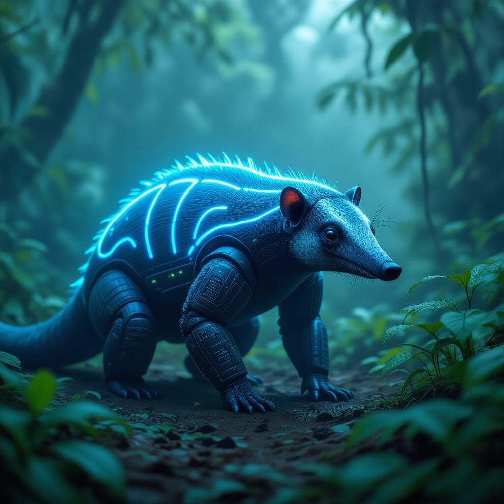 Bioluminescent Ant Eater in Misty Rainforest
