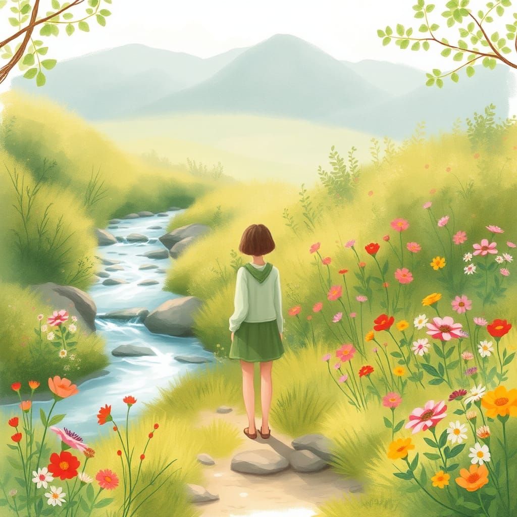 Serene Natural Scene: Love and Compassion in Watercolor