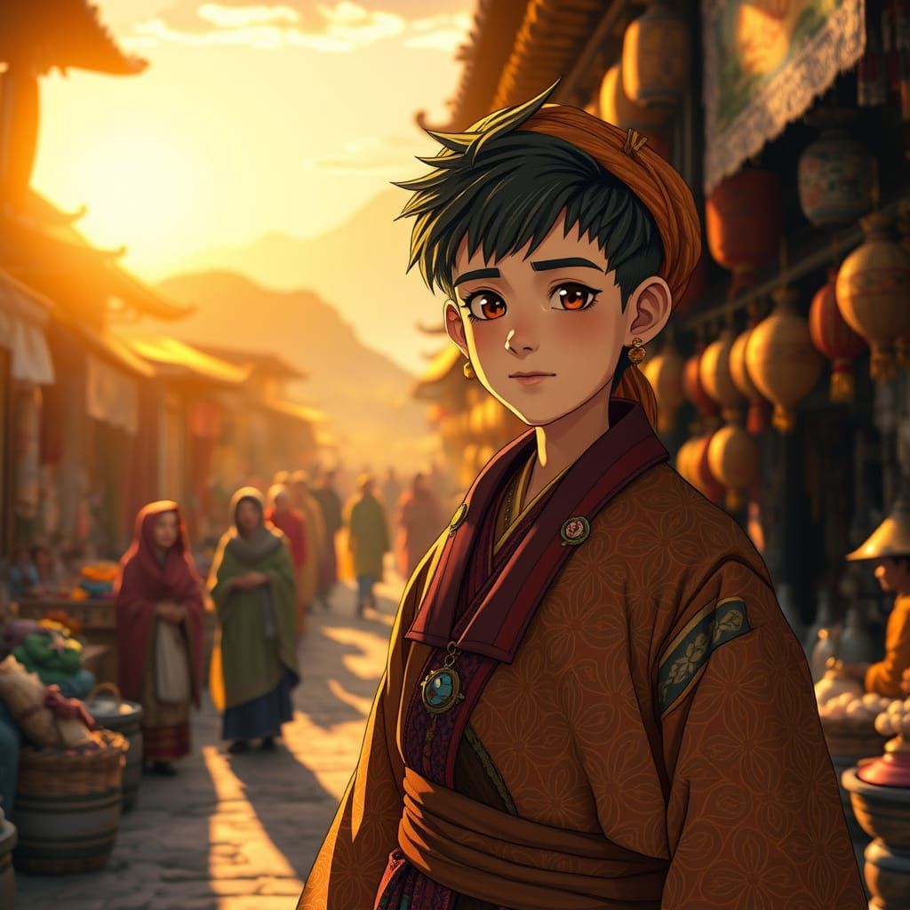 Whimsical Silk Road Marketplace in Vibrant Colors