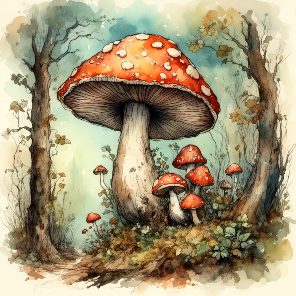 Adorable Mushroom Creature in Vintage Illustration Style