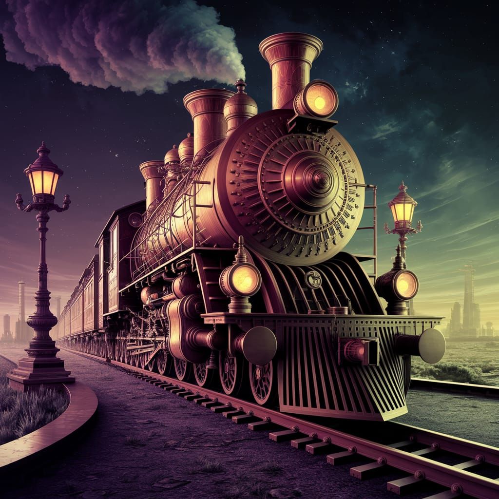 Steampunk Train in Dark Fantasy Style