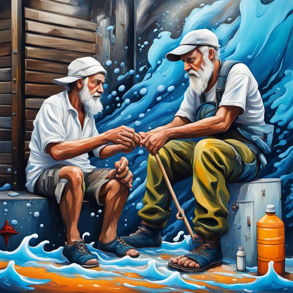 Blue Sea and White Foam in Graffiti Art Style