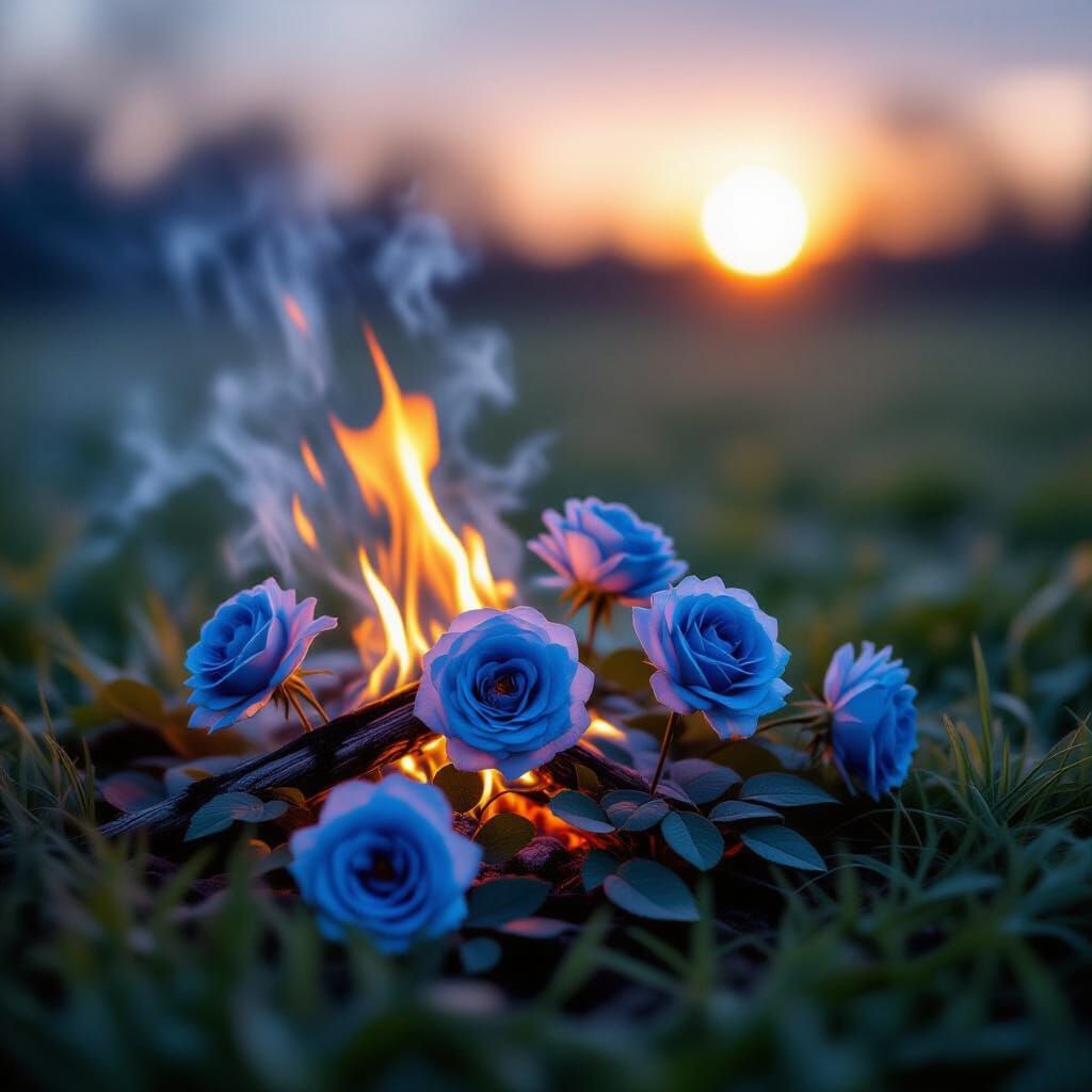 Burning Blue Roses in Dark Romantic Style