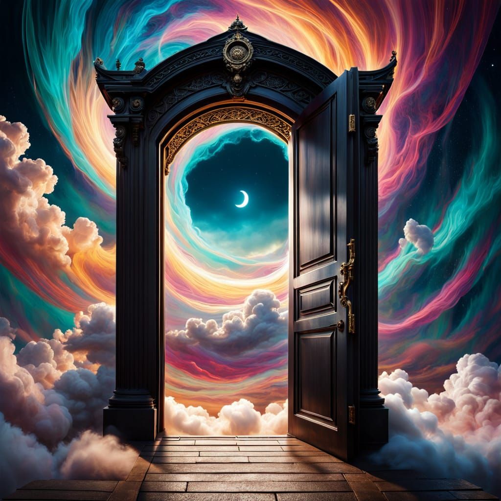 Floating Door to a Colorful Vortex: Fantasy Art