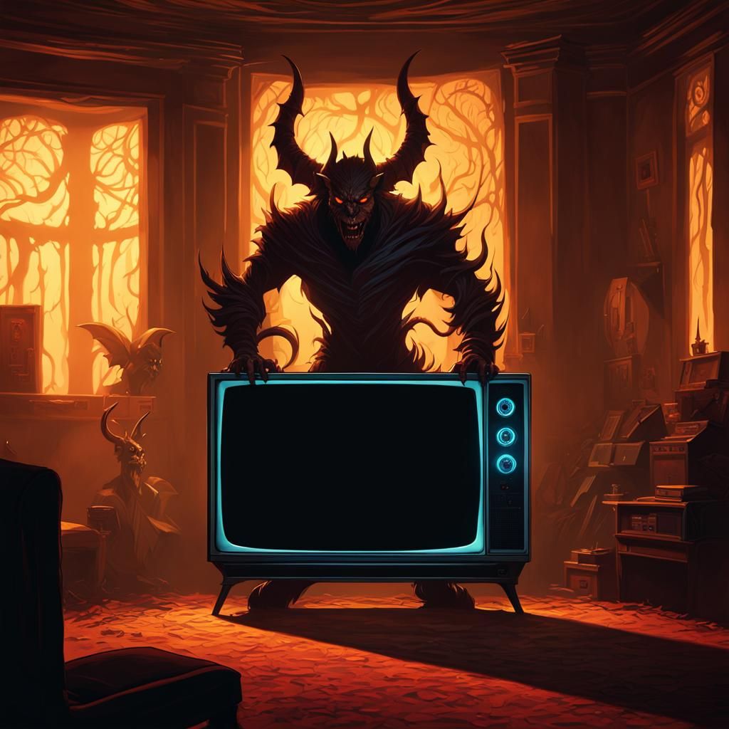 Otherworldly Demon Watching TV: Dark Fantasy Concept Art