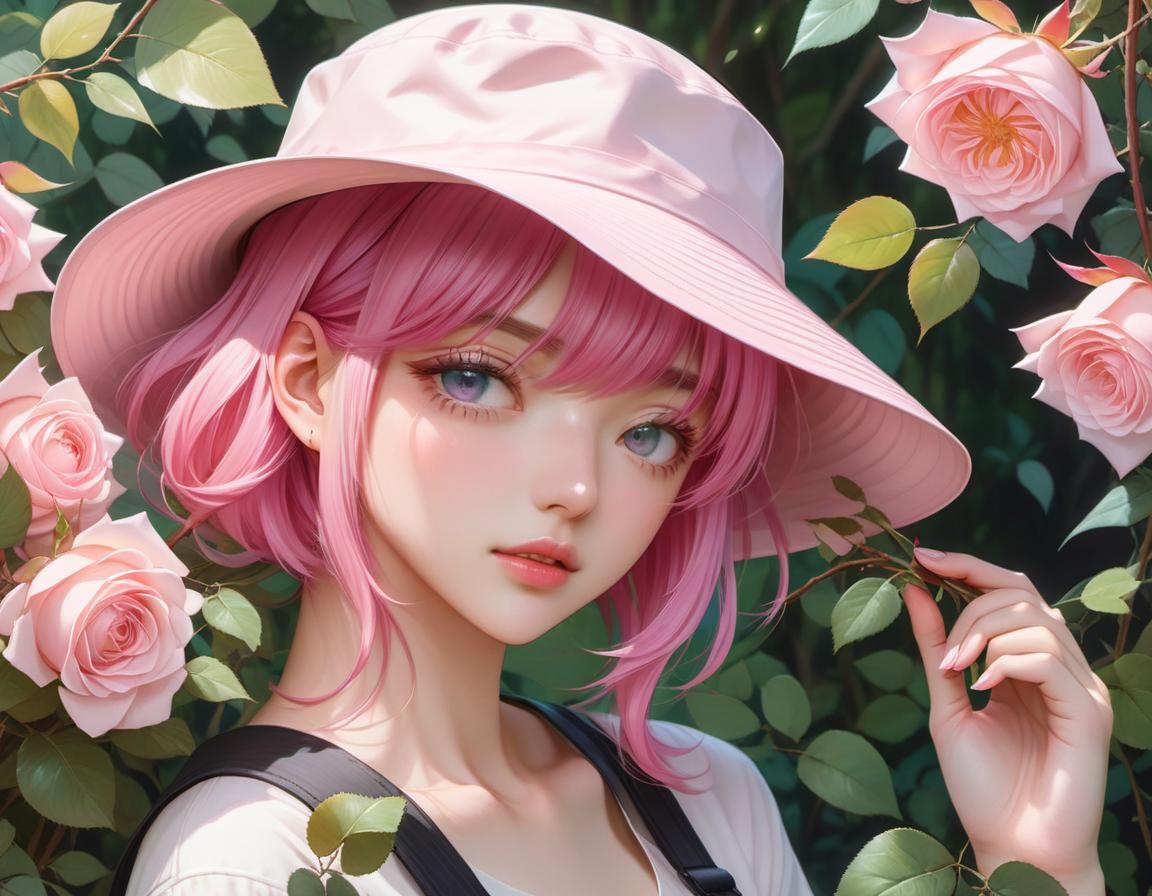Pink-Haired Girl Amidst Roses: Anime Key Visual