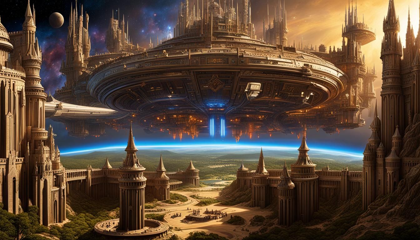 Cosmic Medieval Knights in Space Station Castle