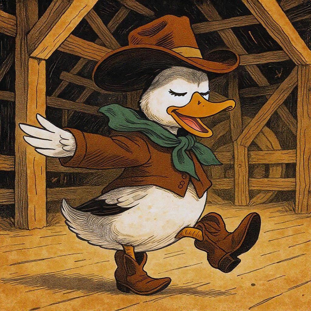 Country Duck Dance in Folk Art Style