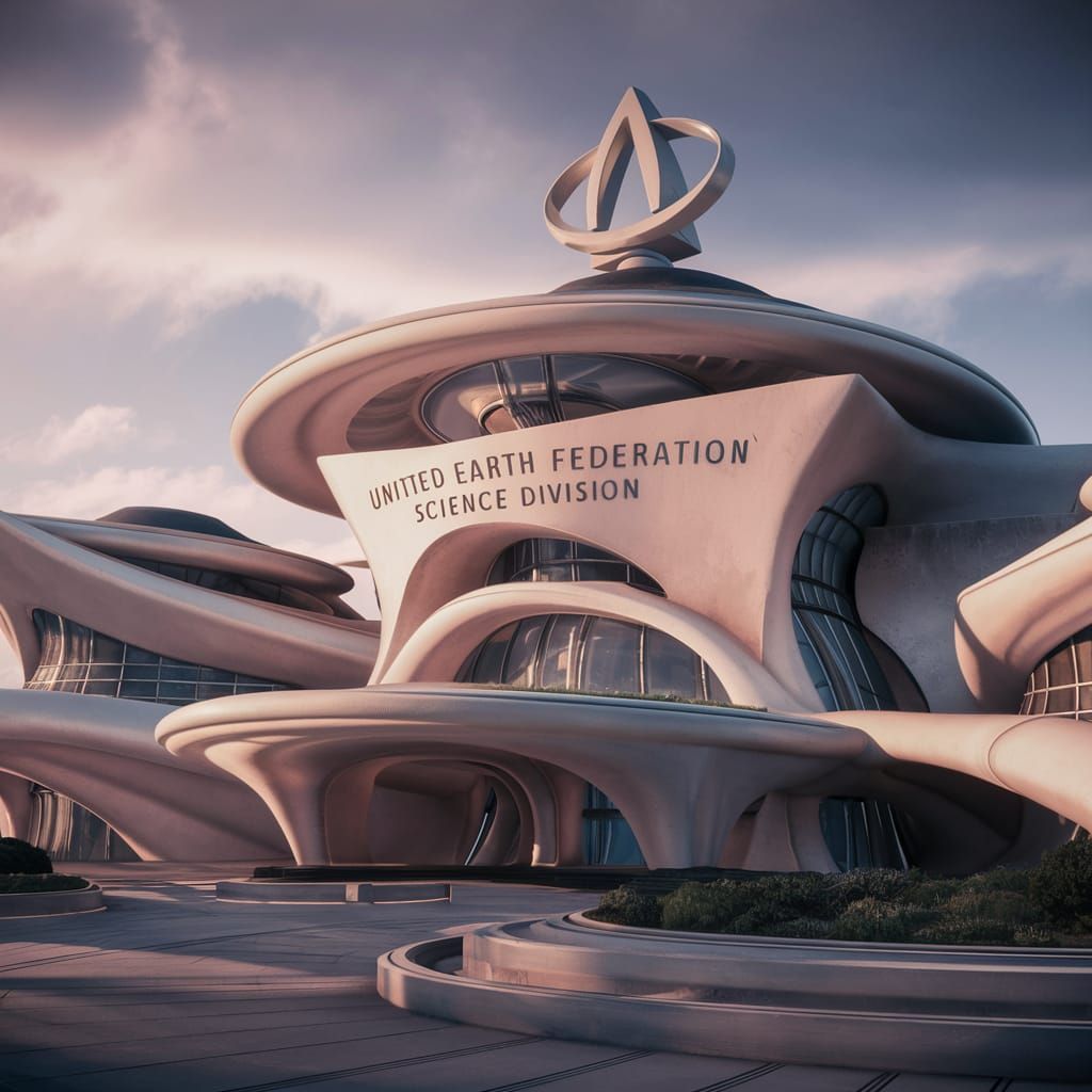 Futuristic United Earth Federation Science Building in 3D