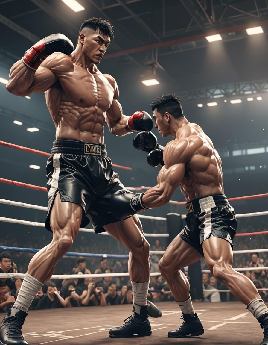 Muscular Men Boxing in 3D Anime Art Style