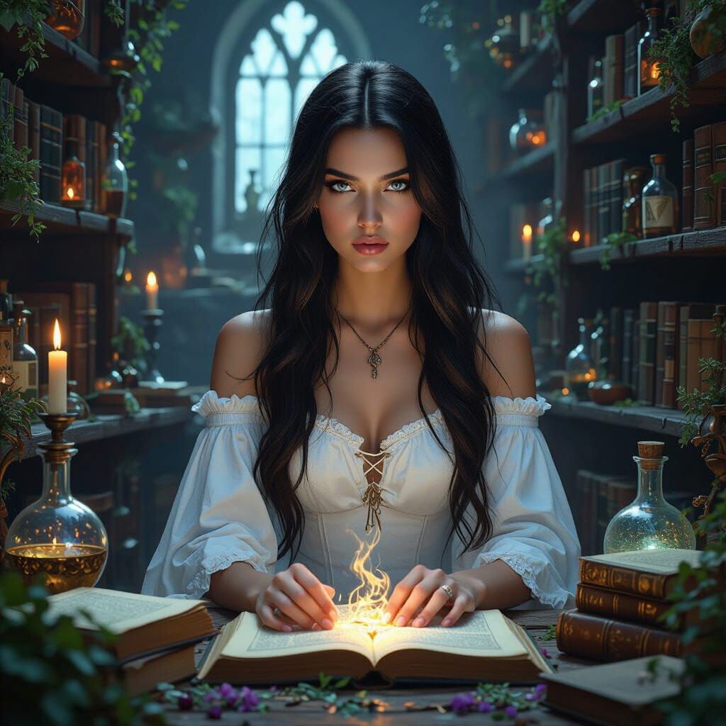 Medieval Alchemist Chamber with Young Woman, Hyperrealistic ...
