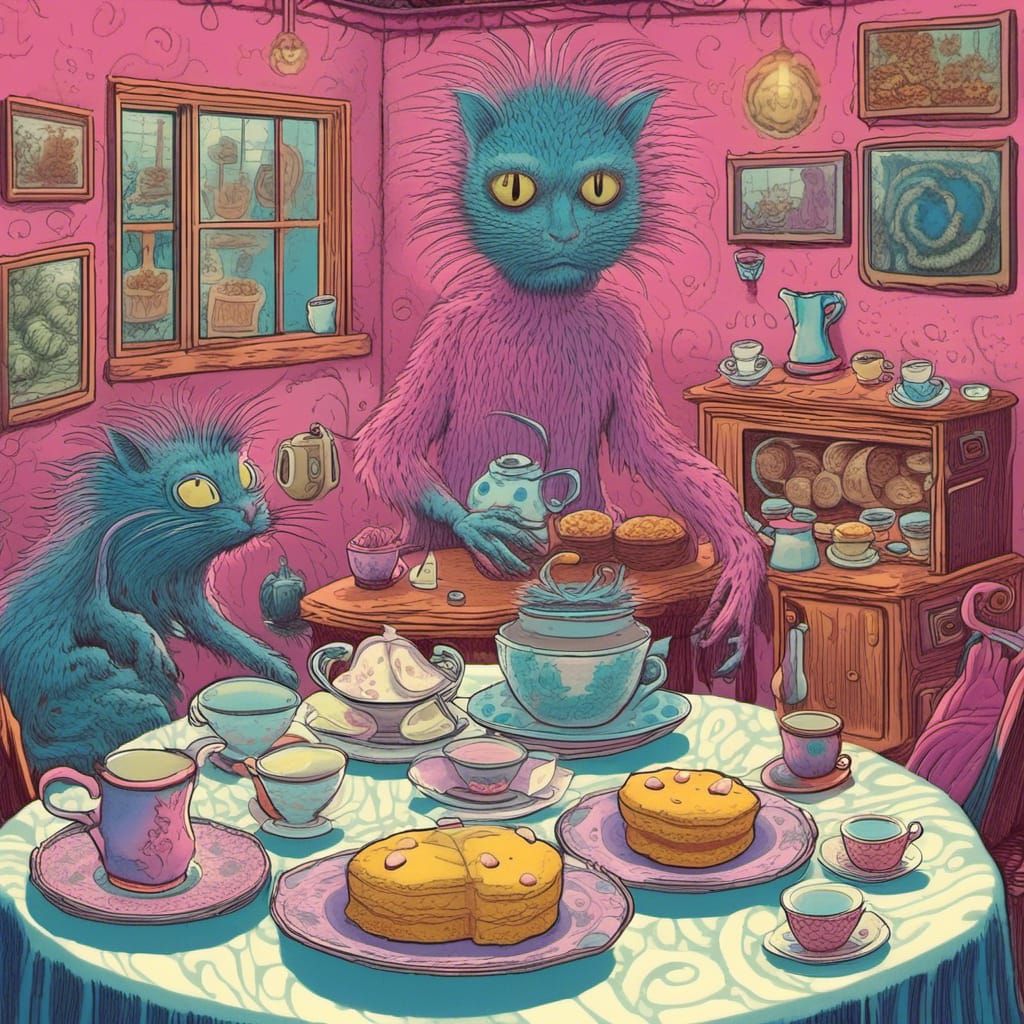 Whimsical Tea Party at the Edge of Reality