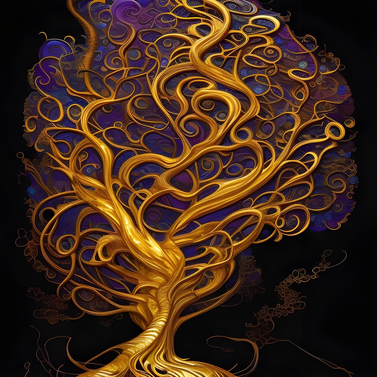 Golden Swirl Tree Inspired by Japanese Art