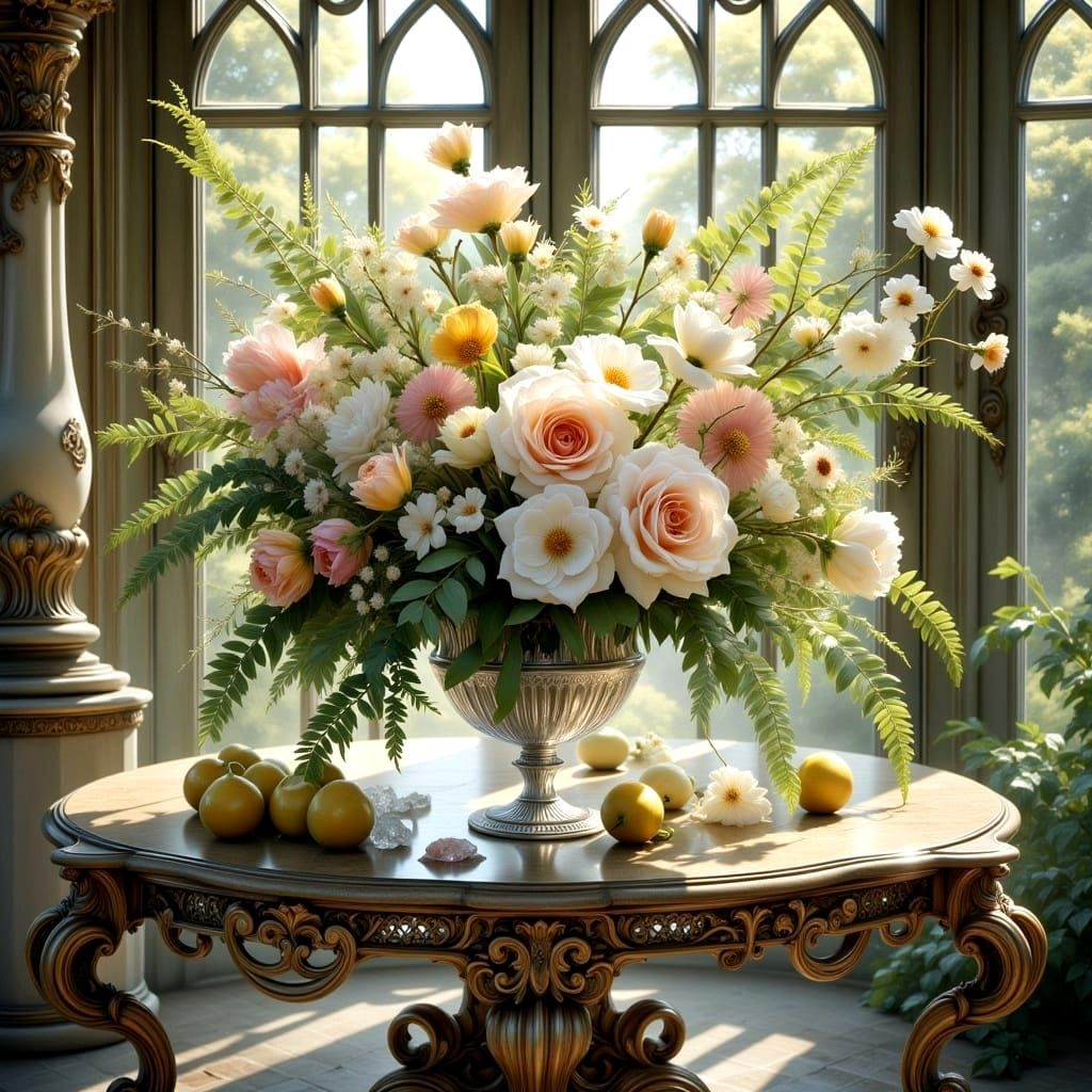 Ethereal Springtime Table Setting in Hyperrealistic Style
