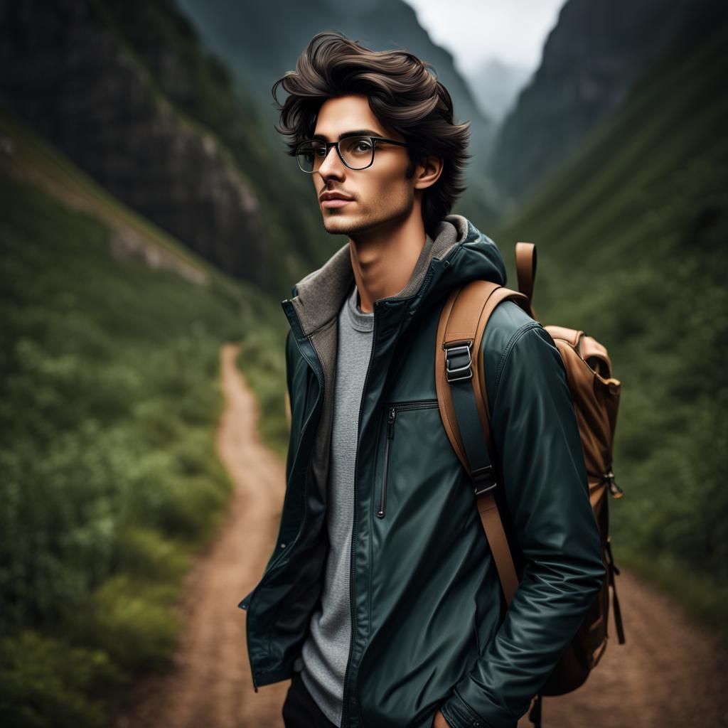 Handsome Young Man in Trekking Outfit