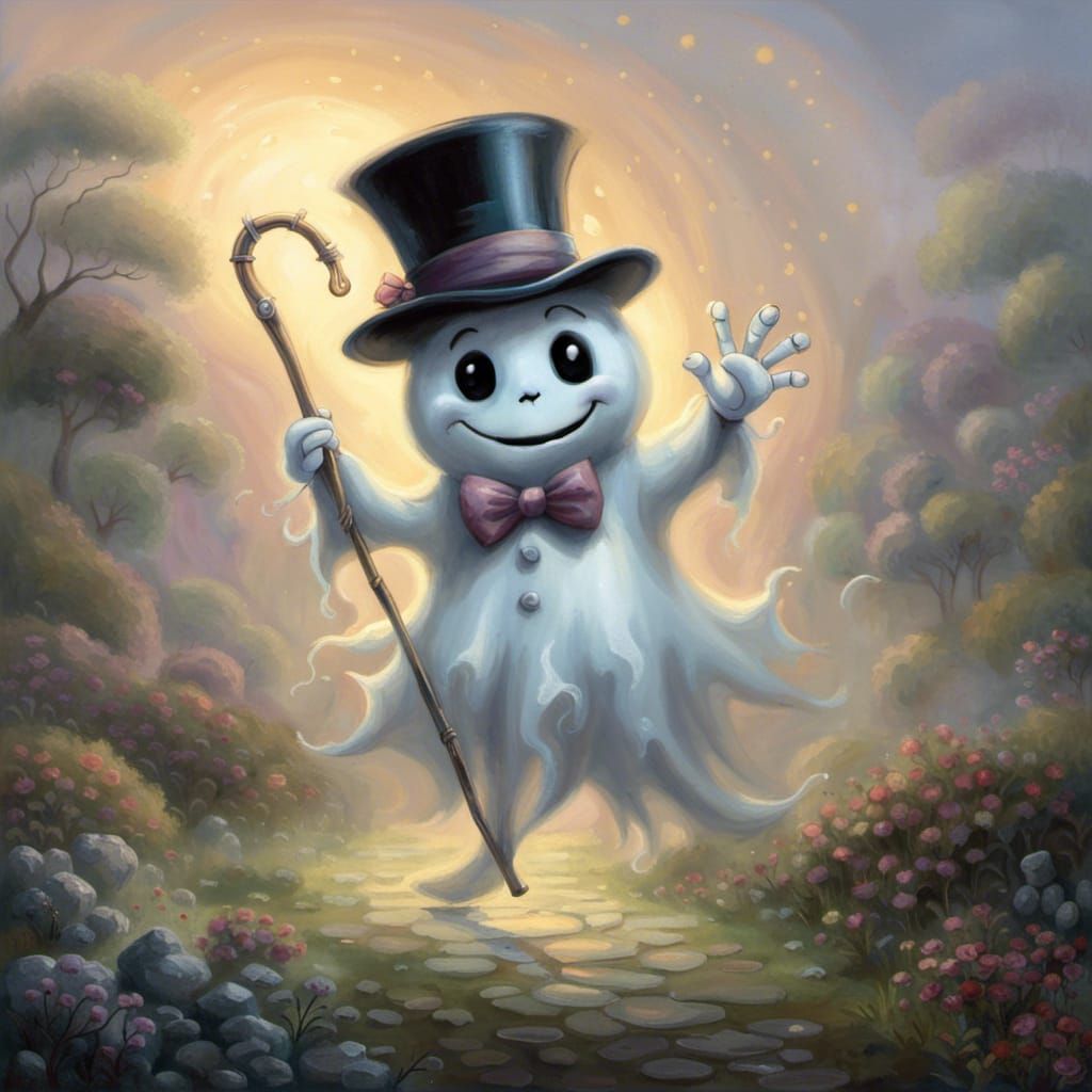 Cute Ghost Dancing in Mist: Ethereal Fantasy