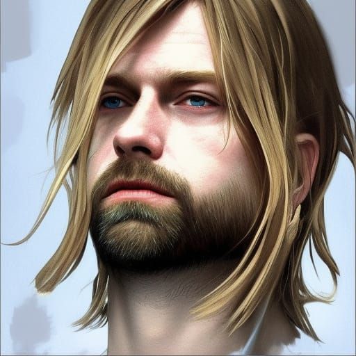 Detailed Portrait of Kurt Cobain in Art Nouveau Style