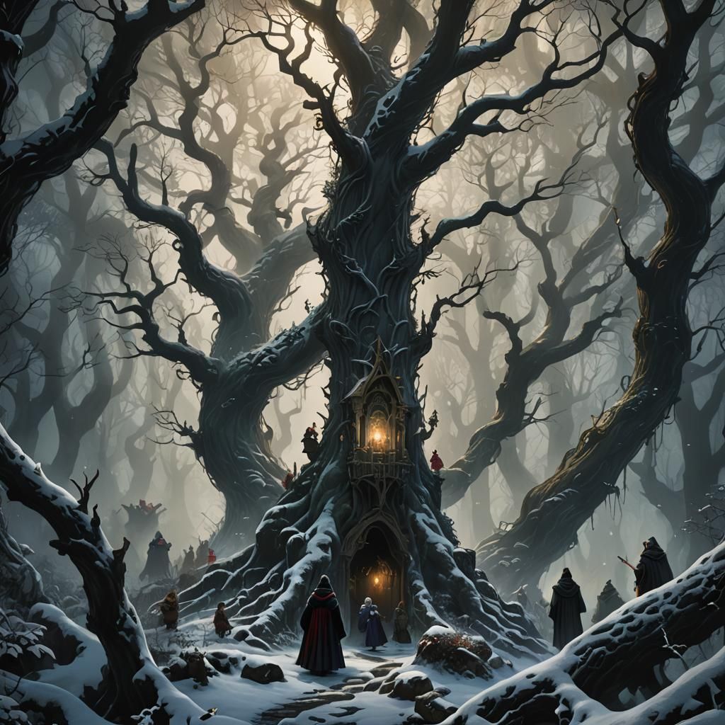 Snow White in Dark Fantasy Forest