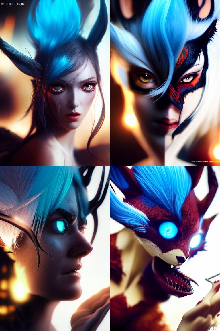 Sinister Fox Goddess: Hyper-Realistic Digital Illustration