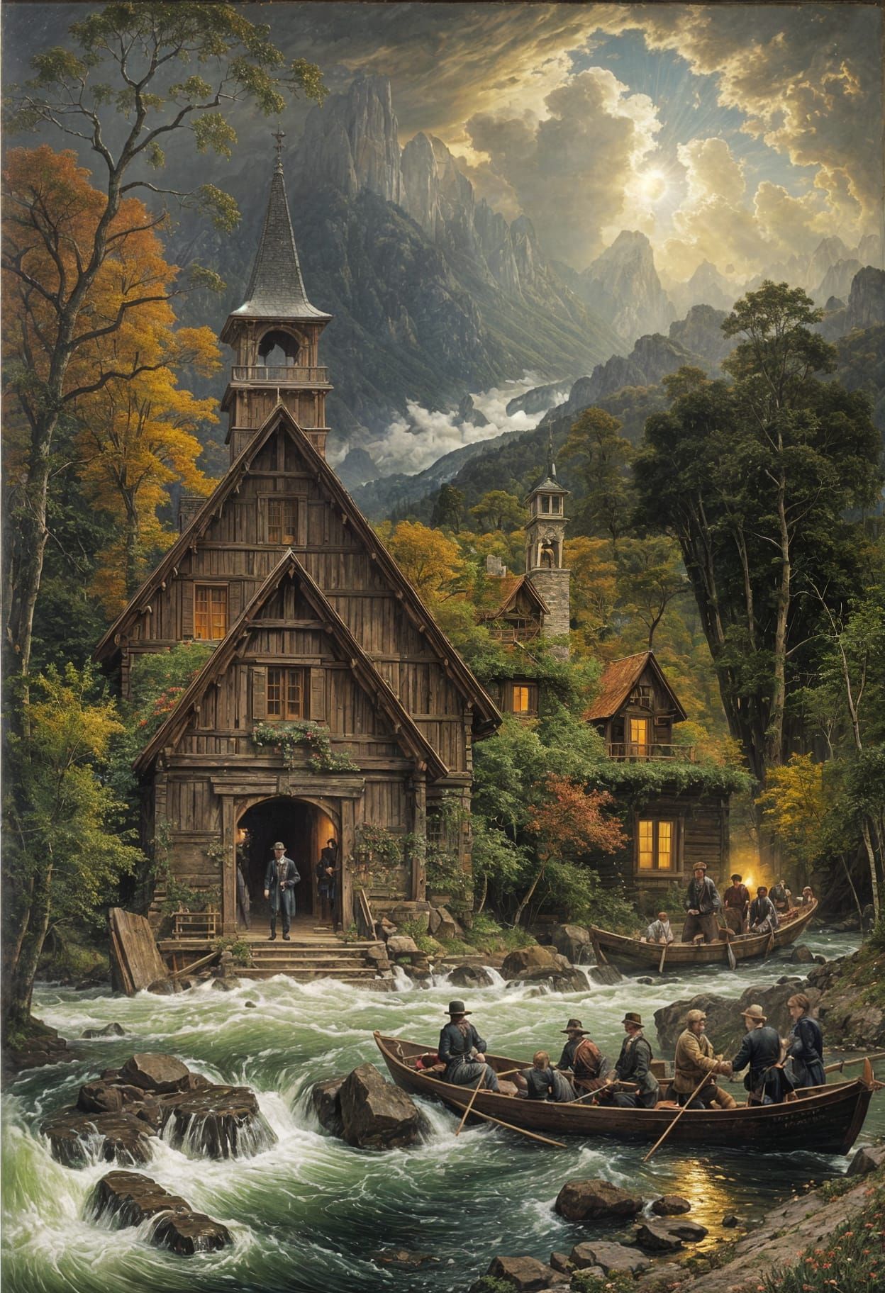 Rustic Riverside Chapel in a Dreamy Impressionist Landscape