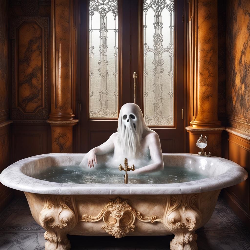 Ghostly Bubble Bath in Haunted Marble Tub