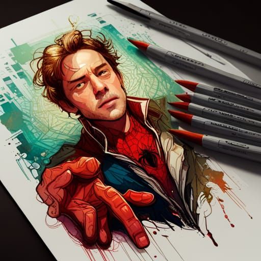 Hyperrealistic Spiderman with Golden Outlines