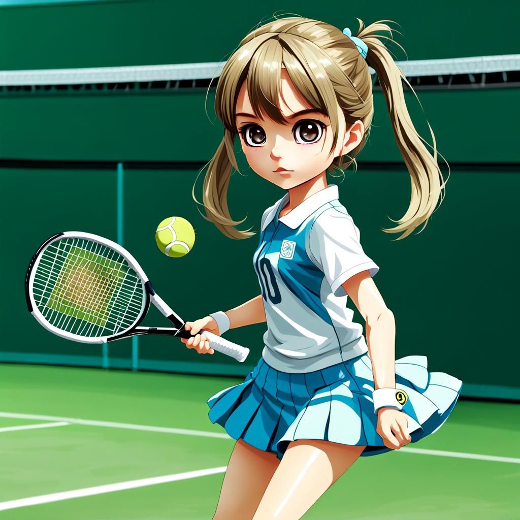 Cute Blythe Doll Playing Tennis: 2D Anime Illustration