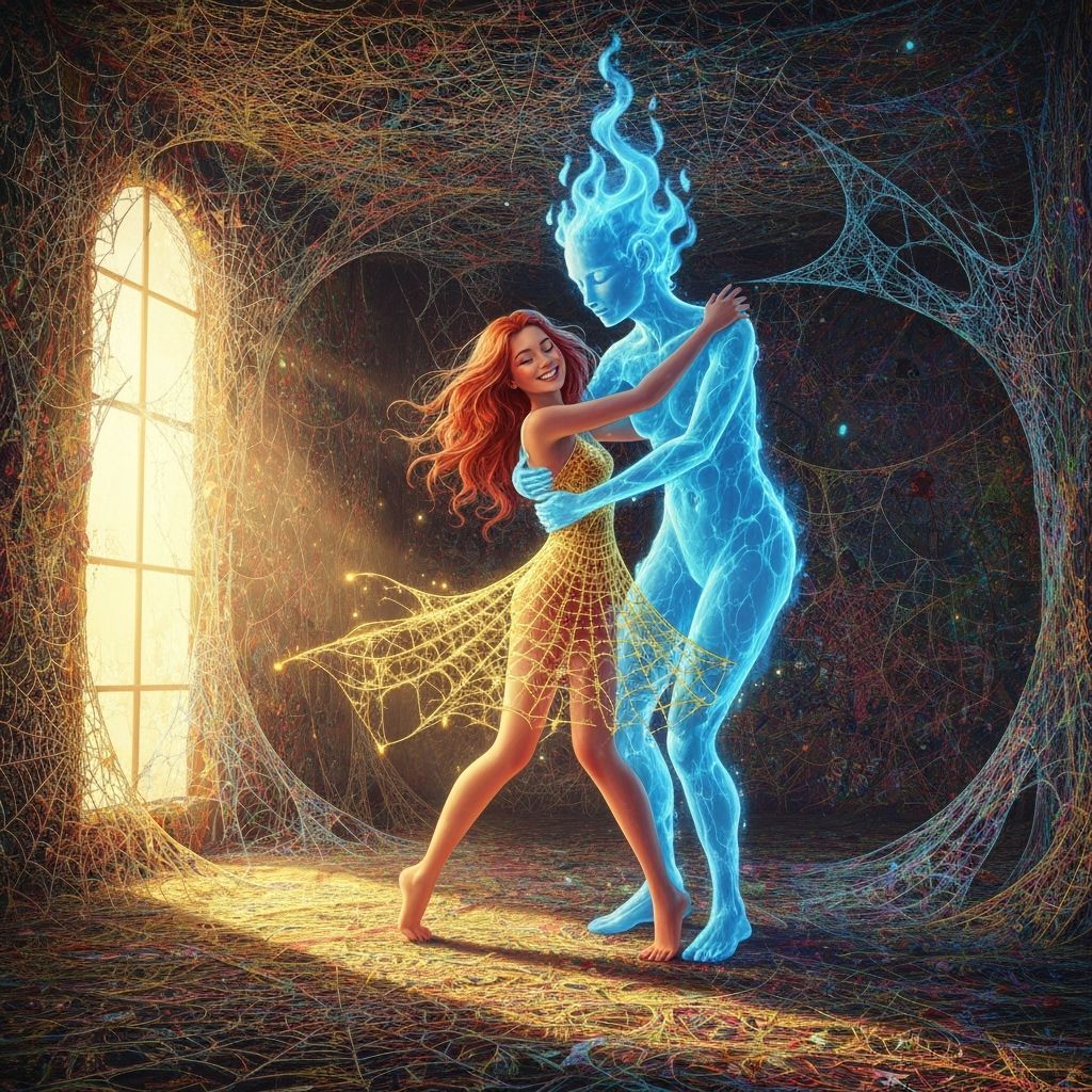 Magical Girl Dancing in Golden Spider Webs