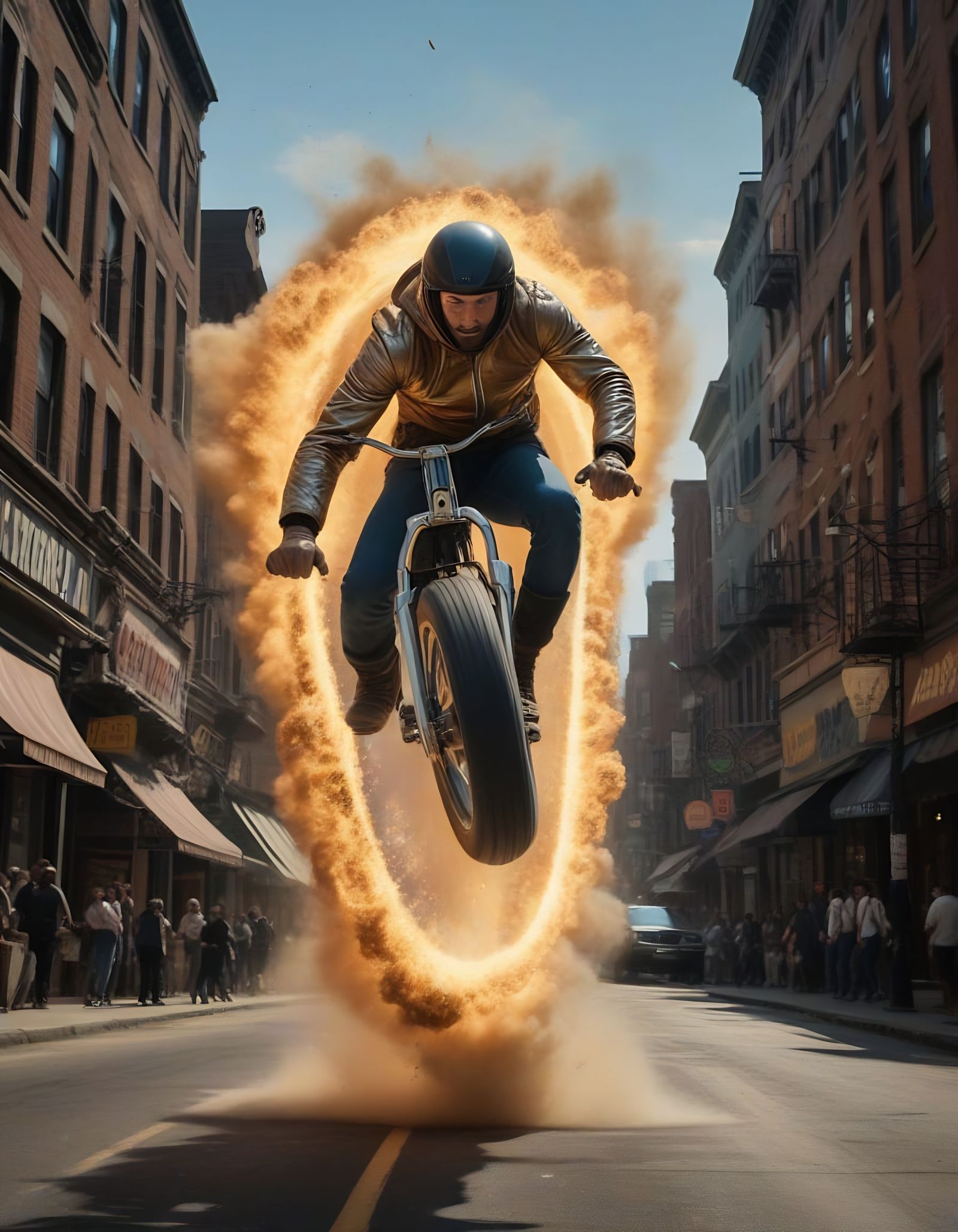 Surreal STUNTMAN Jumping EXCITING EXPLOSIVE Action, Maximalist Iridescent MONO Wheel, 1900s Photography, City, Georgia O...