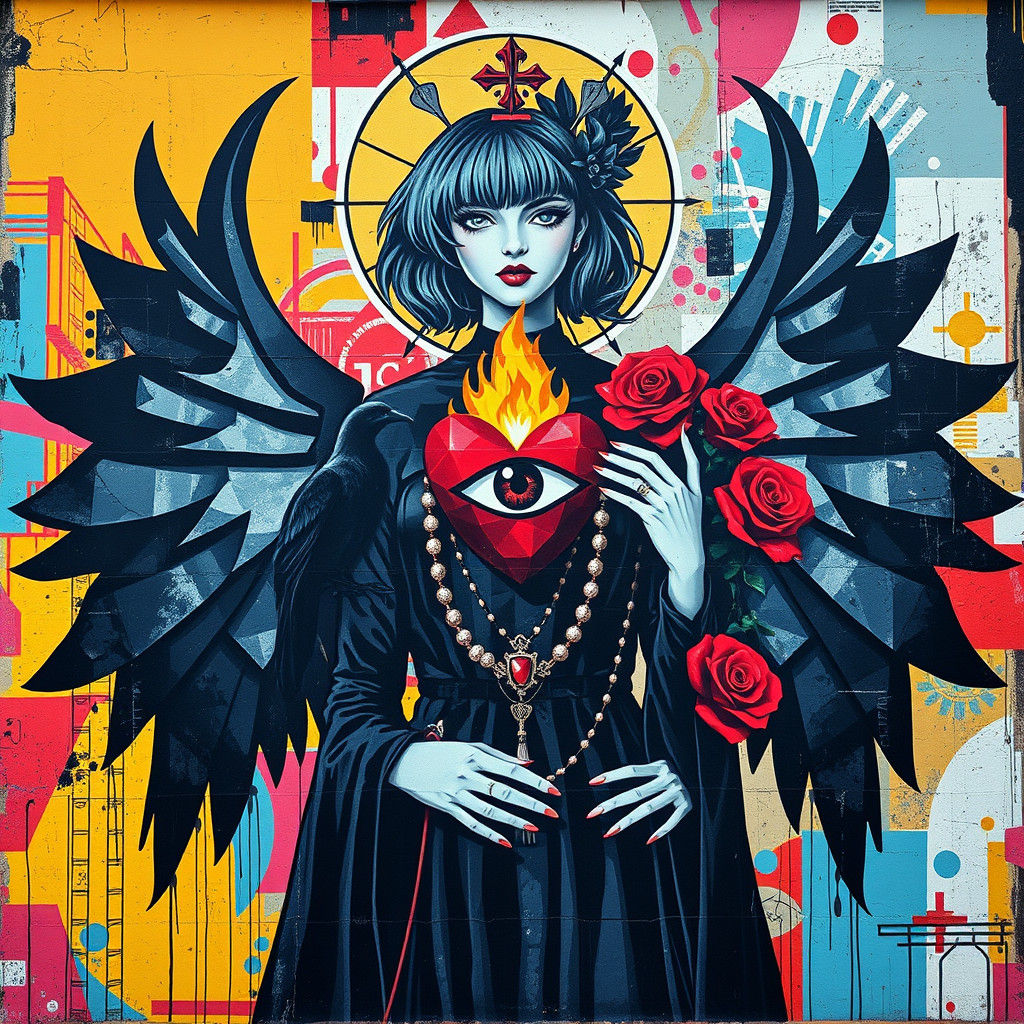 Punk Faith Graffiti Mural in Dada Surrealist Style