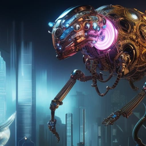 Biopunk Robot Data Thief in Cyber Tech Noir Style