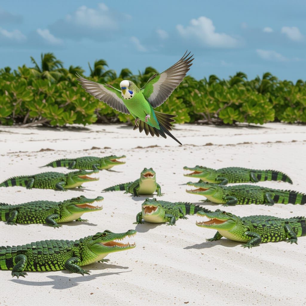Budgerigar Escapes Crocodiles: A Flight for Freedom