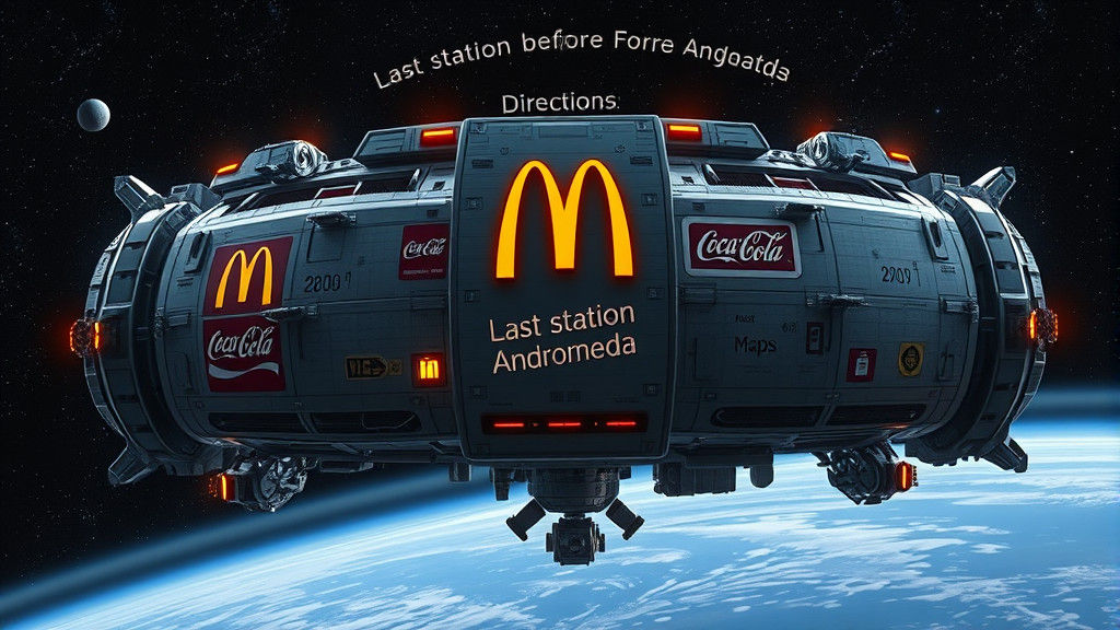 Retrofuturistic Space Station with Commercial Signage