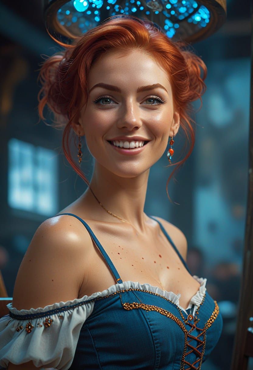 Red-Haired Woman in Playful Fantasy Art Style