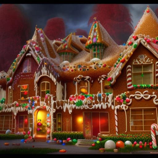 Gingerbread Mansion Covered in Sweets