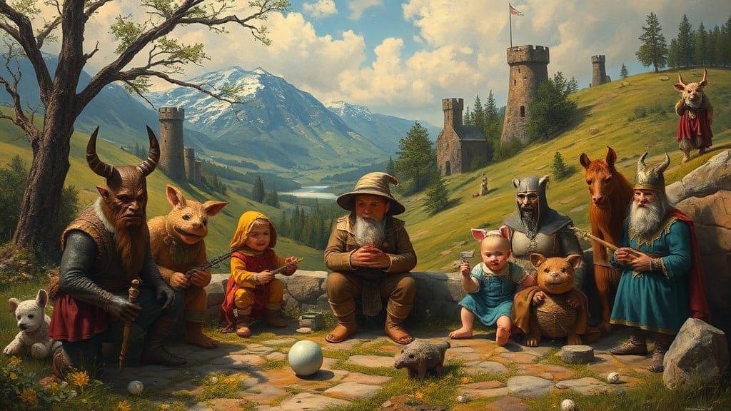 Retro Game Landscape in Oil Painting Style