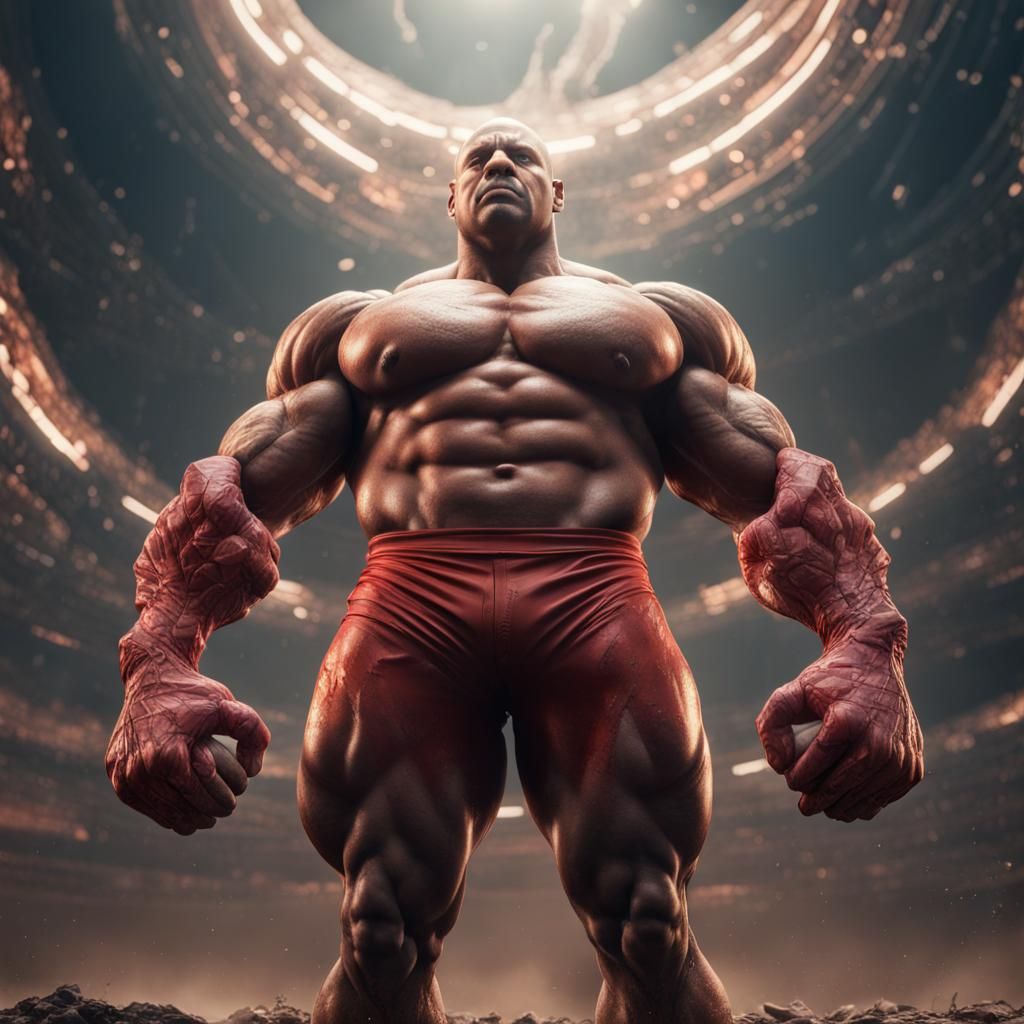 Bodybuilder Confronts Infinity in Detailed Digital Painting