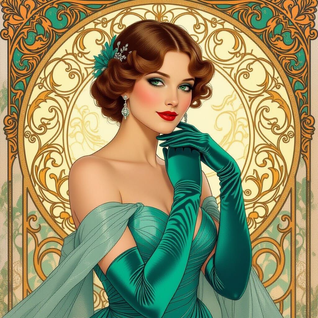 Elegant Woman in Gown Inspired by Classic Painters