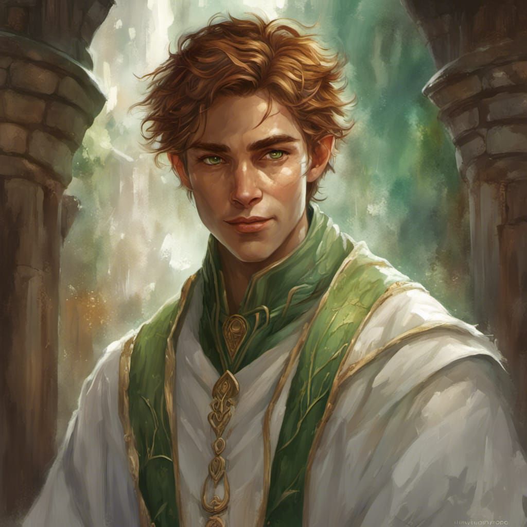 Half Elf Cleric in Oil Painting Style
