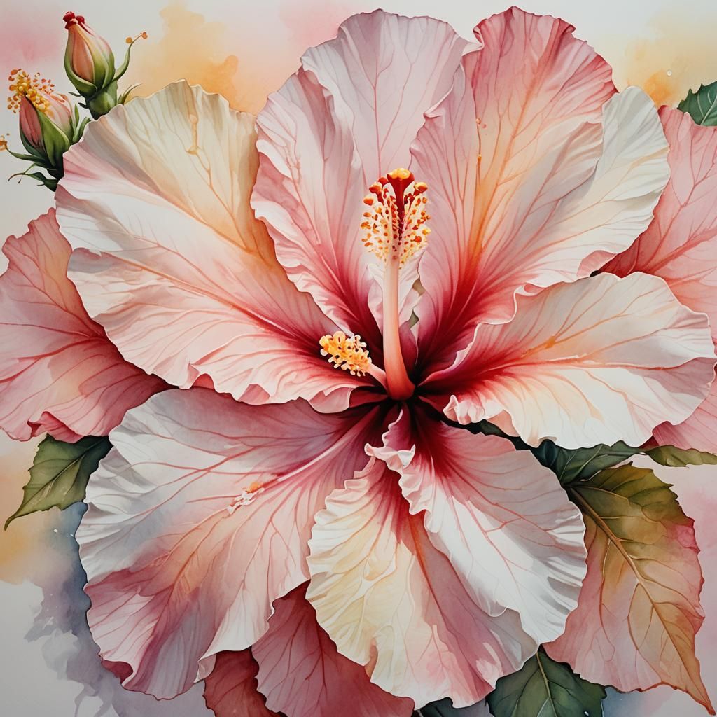 Watercolor Hibiscus Flower in Dreamy Soft Focus