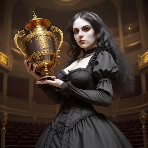 Gothic Alice with Golden Urn in Steampunk Theater