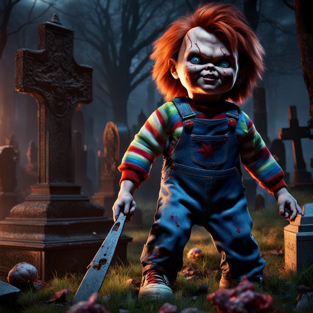 Chucky in Cemetery: Detailed Matte Painting
