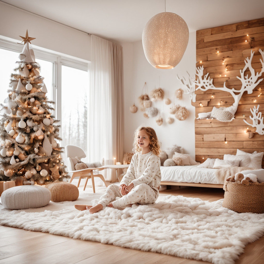 Cozy Christmas Morning Scene with Rocking Deer and Vibrant C...