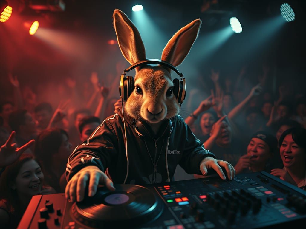 Rabbit DJ Spins Records in Smoky Underground Club