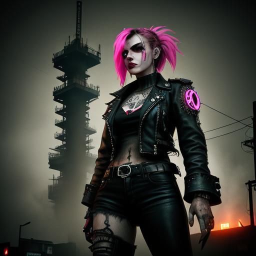 Punk Rock Model in Cyberpunk Sepia Photography