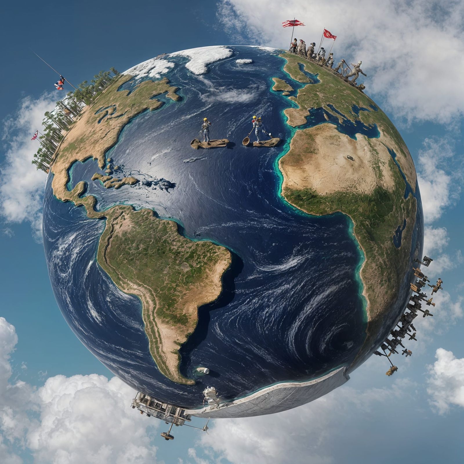 Detailed Earth Globe Inhabited by Tiny Explorers