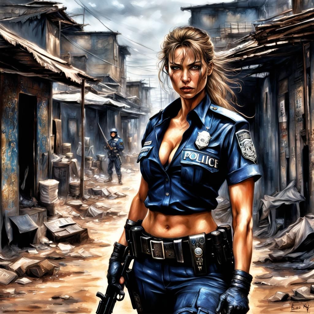 Alexis as Police Woman on patrol