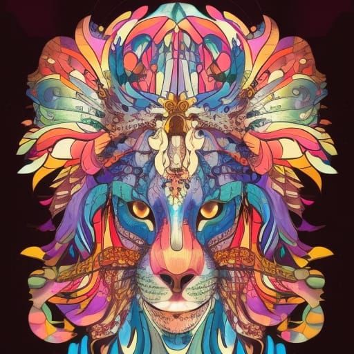 Psychedelic Leopard Portrait in Steampunk Cosmic Style