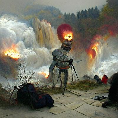 Humanoid Robot Unleashes Firestorm in Castle Ruins