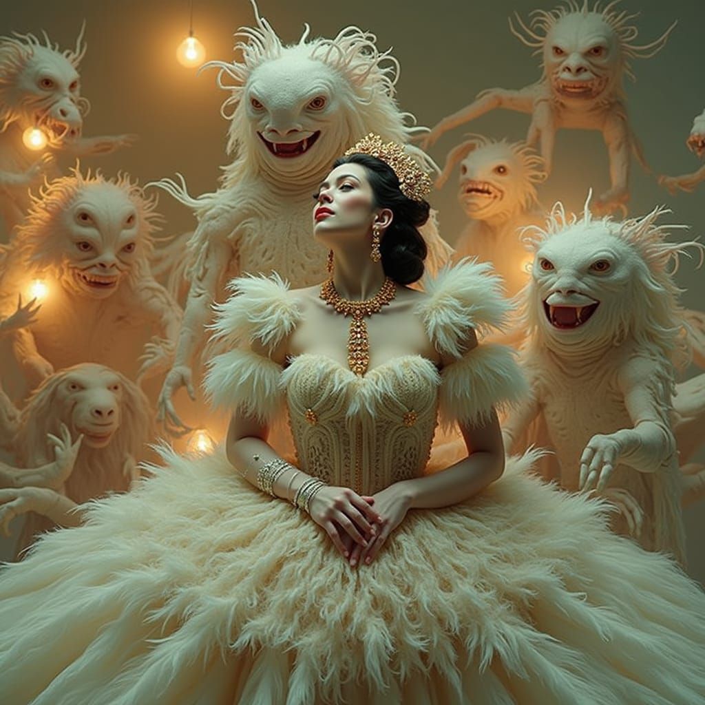 Diva is trying to ignore the malevolent demons that have infiltrated the 'extras' around her (audience doesn't see them)...